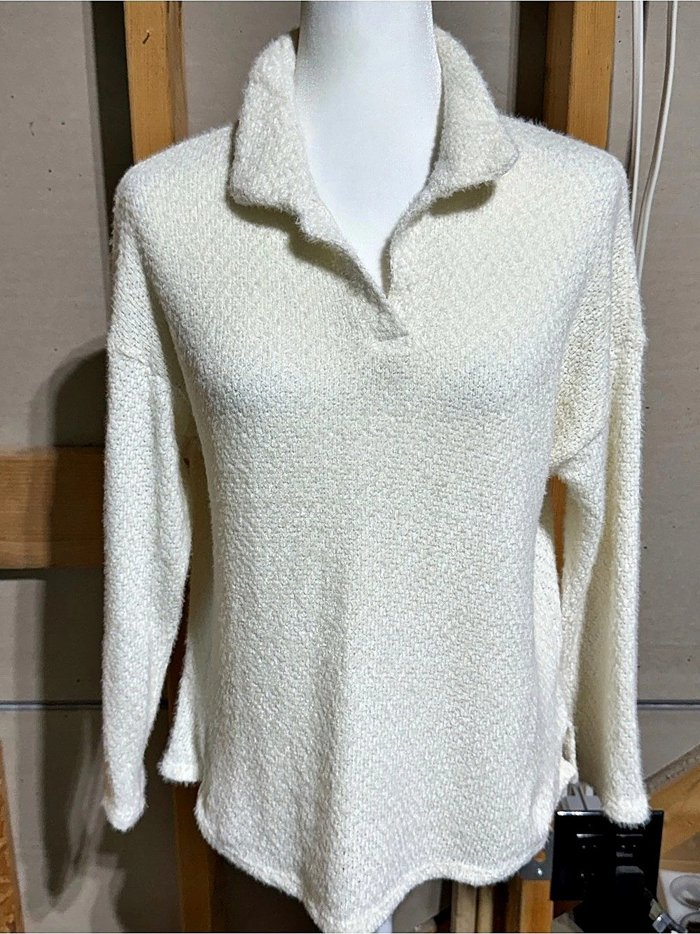Textured Collared sweater in cream color  Size Medium